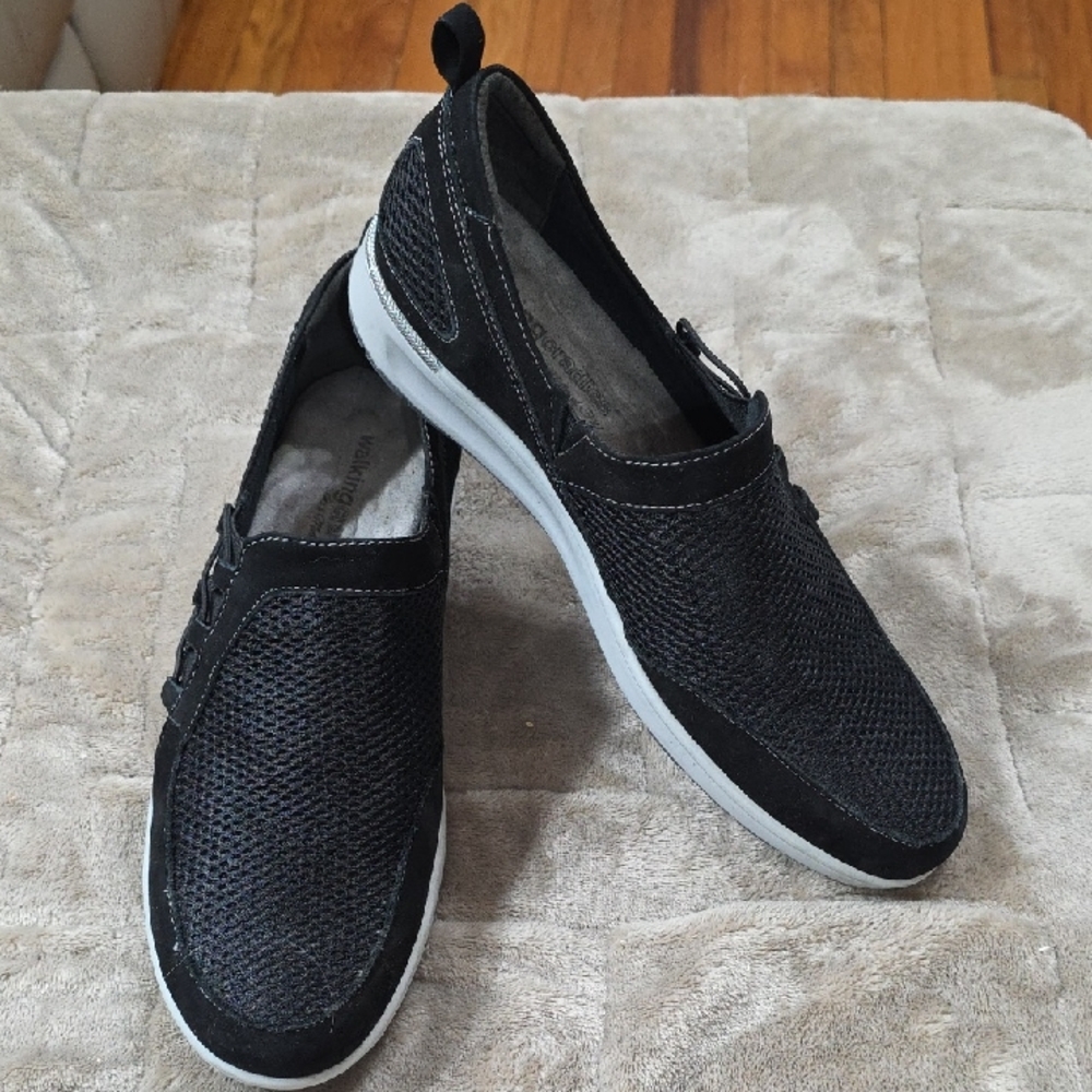Walking Cradles Womens Slip-On Sneakers Loafers Leather/Textile Black/Gray Sz 10